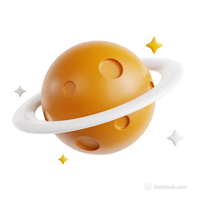 Cute Decorative Ornament Set With Orange Sphere White Ring And Stars 3d model 