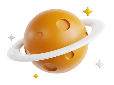 Cute Decorative Ornament Set With Orange Sphere White Ring And Stars 3d model