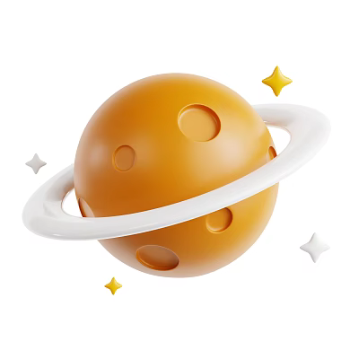 Cute Decorative Ornament Set With Orange Sphere White Ring And Stars 3d model