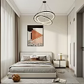 Modern Bedroom Interior Design With Bed Nightstands Chandelier Wall Art And Curtains