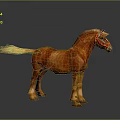 Red Horse With Shiny Coat Golden Mane And Tail On Gray Background With Reflection