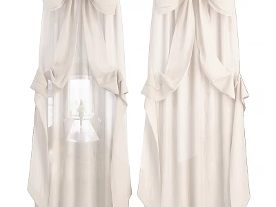 Cream Linen Curtains With Bow Accents Light Filtering For Interior Decor 3d model