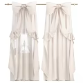 Cream Linen Curtains With Bow Accents Light Filtering For Interior Decor