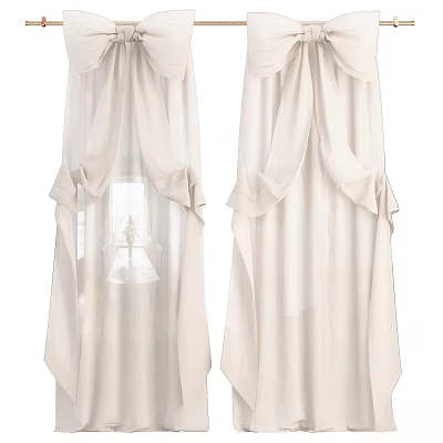 Cream Linen Curtains With Bow Accents Light Filtering For Interior Decor 3d model