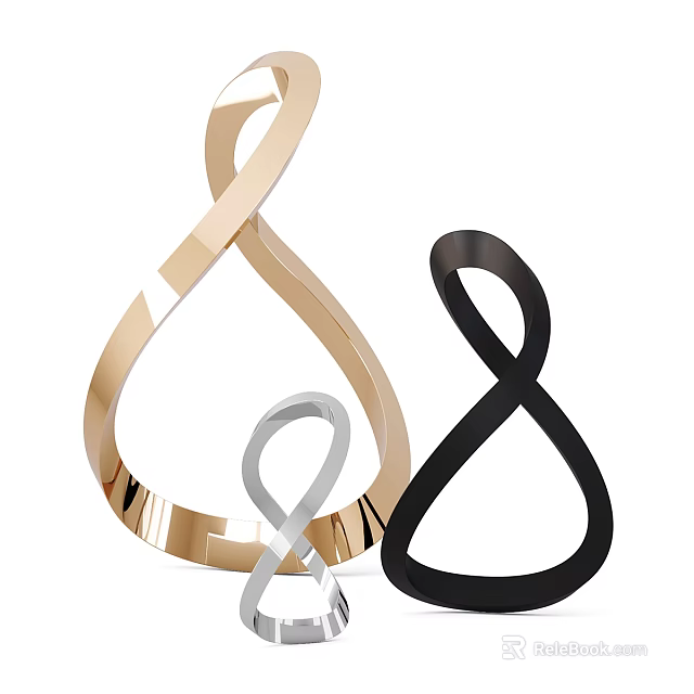Modern Decorative Ornament Set featuring Gold Silver Black Curved Loop Design for Home Interior Decor 3d model 