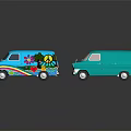 Colorful Cartoon Style Vans In Different Colors With Flame Rainbow Decorations
