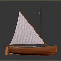 Traditional Orange Sailing Boat with Wooden Mast and White Sail for Water Transport