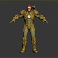 Man With Red Hair Wearing Futuristic Yellow Armor And Back Weapon