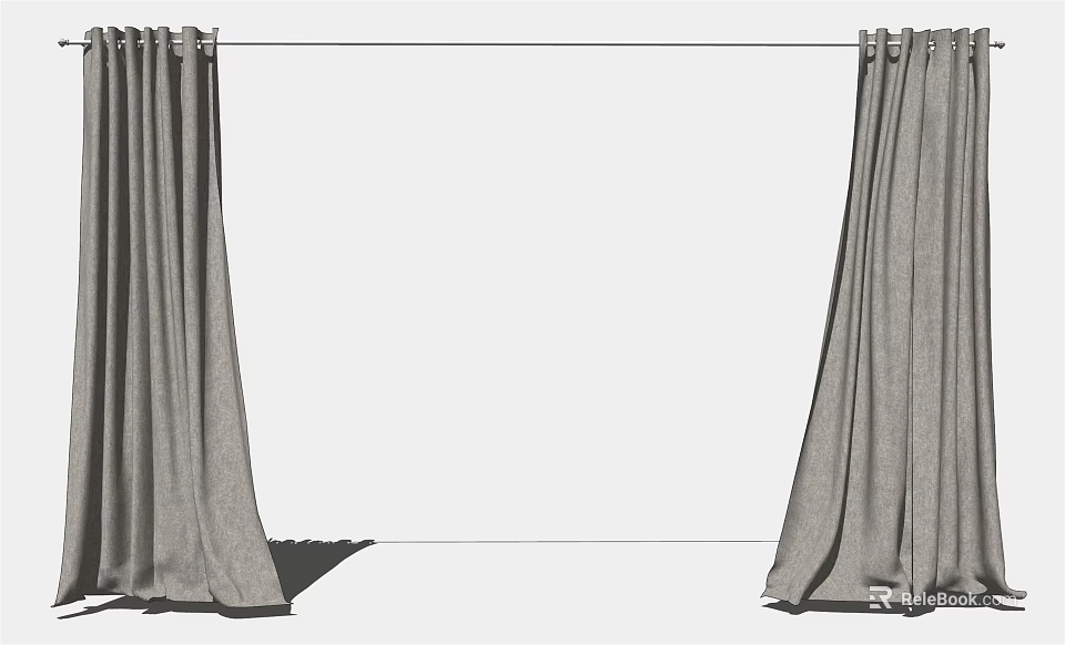 Elegant Grey Curtains Hanging On Both Sides With White Background 3d model 
