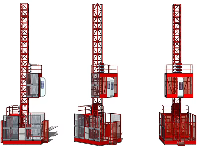 Red Construction Elevator With Metal Frame Safety Cabin For Building Site Vertical Transport 3d model