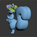 Cute 3D Blue Squirrel Character Wearing Purple And Pink Flower Crown