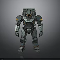 Teal Armored Sci Fi Robot Character With Orange Accents In Standing Pose
