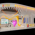 Huayi Furniture Modern Exhibition Booth Featuring Curved Structure Yellow White Display Screens Showcases