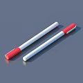 White and Red Pens with White Body Red Cap and Tip on Gray Surface 3d model