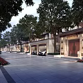 Townhouses Exterior With Trees Driveway Parked Cars And Elegant Entrance