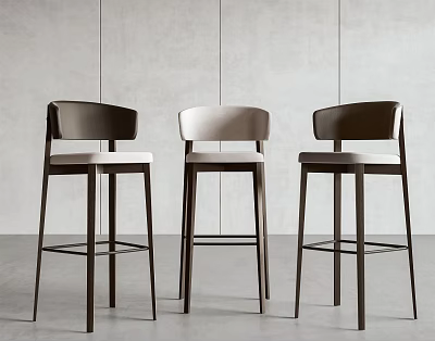Three Modern Bar Stools With Dark Frame And Light Seat Minimalist Design 3d model