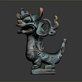 Traditional Dragon Head Sculpture Carving With Bronze Colored Finish Intricate Patterns And Square Base