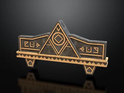 Ornate Architectural Component With Geometric Patterns Triangular Design And Golden Accents 3d model
