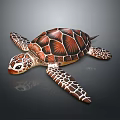 Vibrant Sea Turtle With Patterned Shell Striped Flippers And Reflection On Dark Background 3d model