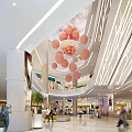 Modern Shopping Mall Atrium With Transparent Elevator Pink Decor And Visitors 3d model