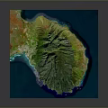 3D Rendered Island Landscape With Green Mountainous Terrain And Blue Ocean Surroundings