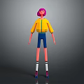 3D Animated Game Movie Character With Pink Hair Yellow Jacket Blue Pants And Roller Skates