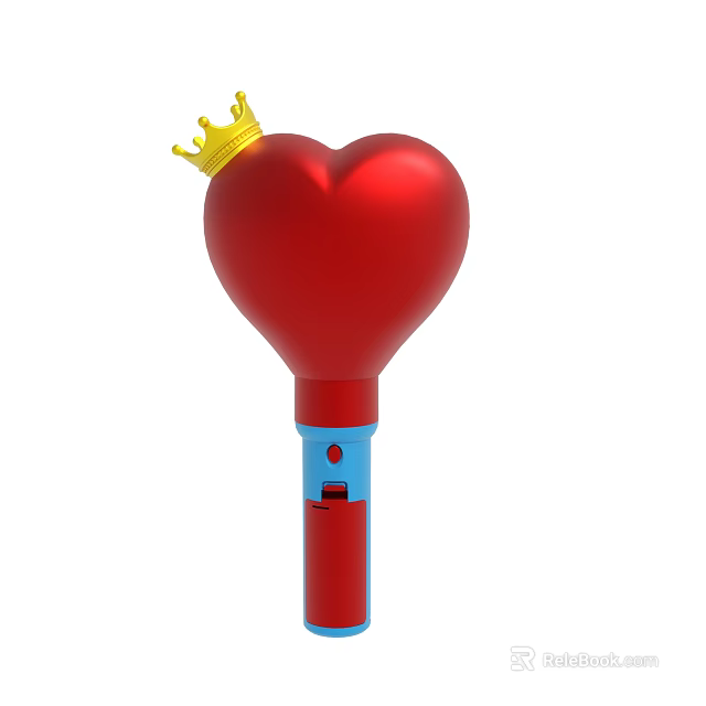 Red Heart Shaped Decoration With Golden Crown On Top And Colorful Handle 3d model 
