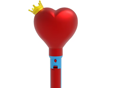 Red Heart Shaped Decoration With Golden Crown On Top And Colorful Handle 3d model