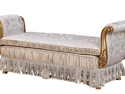 Elegant Classic Style Ottoman With Golden Armrests And Fringed Fabric Details 3d model