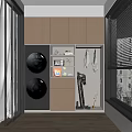 Modern Balcony Cabinet Design with Washing Machine Dryer Hanging Clothes Storage in Contemporary Balcony Space