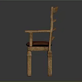 Classic Wooden Leisure Chair With Curved Backrest Armrests And Red Padded Seat