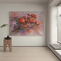 3D Textured Botanical Painting With Red Roses Pink Purple Background For Living Room Decor
