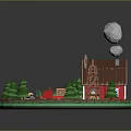 Miniature Farm Scene With Red Barn Windmill Red Car Trees And Fence