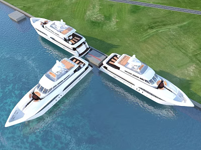 Luxury Yachts Docked Near Clear Water And Green Grass 3d model Luxury Yachts Docked Near Clear Water And Green Grass 3d model