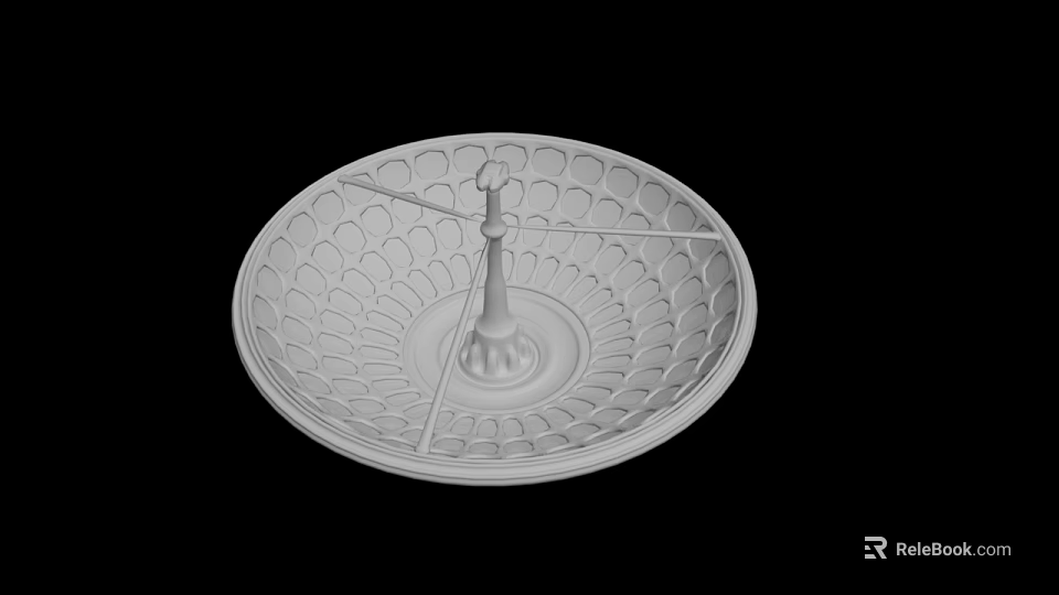 White Round Decorative Plate With Carved Textured Patterns And Central Column 3d model