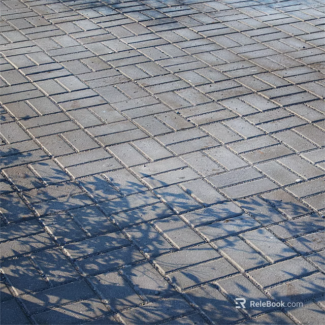 Gray Outdoor Floor Tiles Neatly Arranged With Natural Tree Leaf Shadows 3d model 