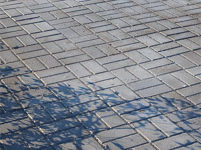 Gray Outdoor Floor Tiles Neatly Arranged With Natural Tree Leaf Shadows 3d model