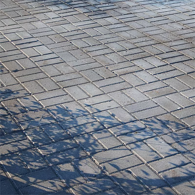 Gray Outdoor Floor Tiles Neatly Arranged With Natural Tree Leaf Shadows 3d model