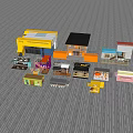 Colorful Container Commercial Street With Modern Shops Outdoor Seating And Green Trees