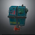 Blue Mechanical Character With Small Bird And Green Panel Red Base Yellow Stripes