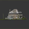 Brick Two Story House 3D Model With Chimney Roof Garage Lawn Trees And Street Lamp