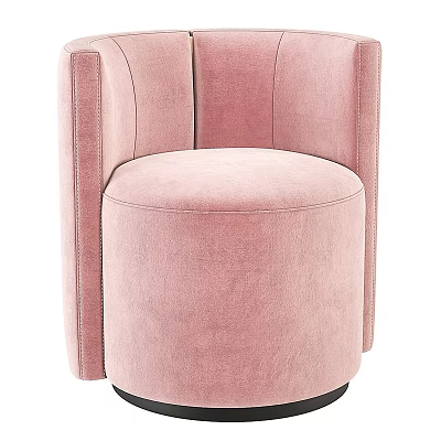 Pink Velvet Single Seater Sofa with Curved Backrest and Round Seat Design 3d model