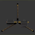Portable Lighting Fixture Set with Two Black Lamps Mounted on Yellow Tripod Stand