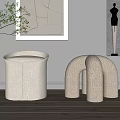 Modern White Textured Stools In Interior With Wooden Floor And Decorative Art