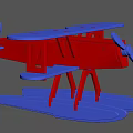 Red And Blue Biplane Toy Airplane 3D Model With Propeller And Stand Base