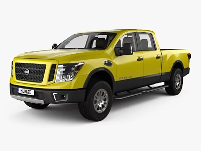 Nissan Yellow Pickup Truck With Double Cab Black Wheels And Cargo Bed 3d model