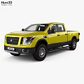 Nissan Yellow Pickup Truck With Double Cab Black Wheels And Cargo Bed