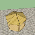 Outdoor Wooden Hexagonal Gazebo With Wooden Roof Pillars Railing Paved Ground And Green Lawn