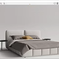 Modern Double Bed With Gray Comforter White Frame Yellow Pillow And Bedside Tables 3d model