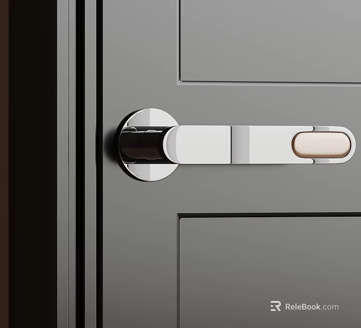 Modern Metal Door Handle with Sleek Design on Gray Door Panel for Contemporary Interior 3d model 